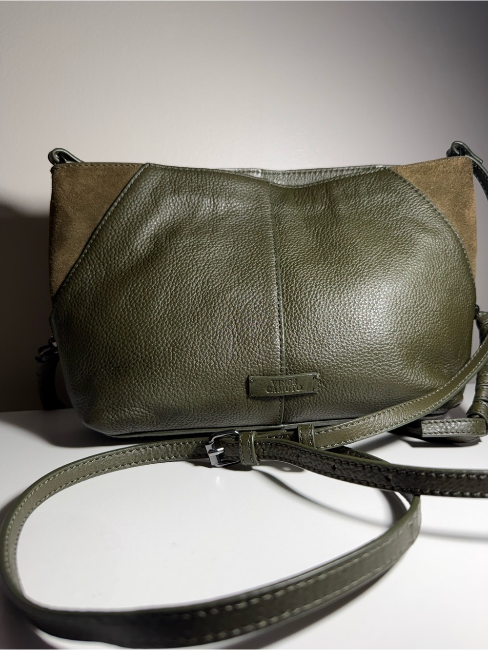 Vince Camuto Olive Green Pebbled Leather Mini Crossbody